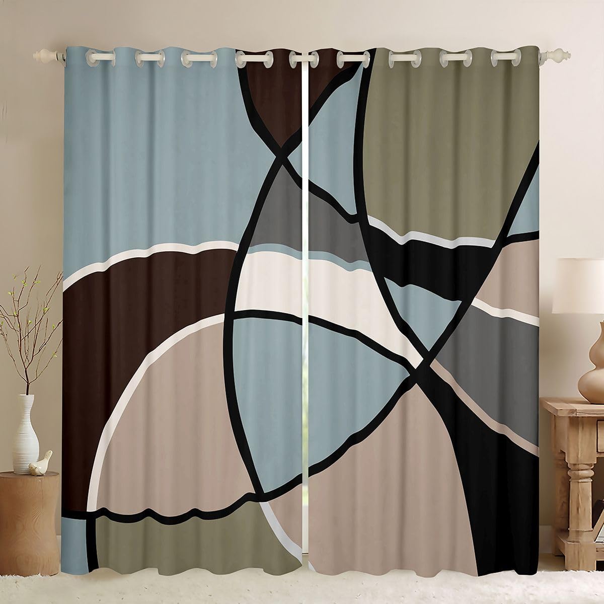 Feelyou Gray Black Pink Stripe Darkening Drapes Modern Abstract Art Window Curtains Geometric Spiral Darkening Drapes Kids Boys Girls Toddler Stripe Line Window Treatments (2 Panels, 38 x 54 Inch)