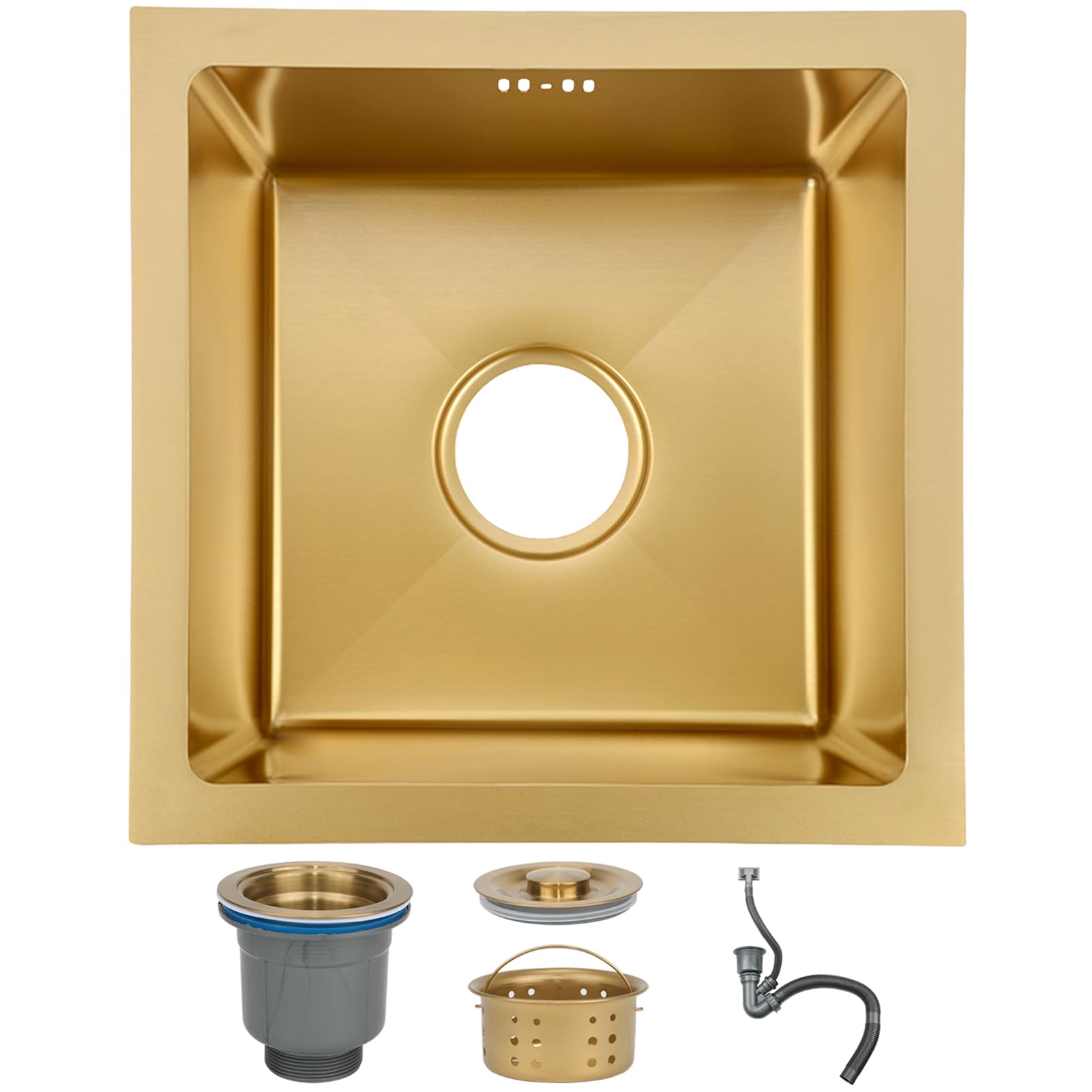 ZQFHSX Gold Stainless Steel, Single Bowl, Drop-in or Undermount Installation, Handmade Bar/Prep Sink with Easy-Clean Nano Coating & Sloped Drain, Modern Square Shape(36x36cm)