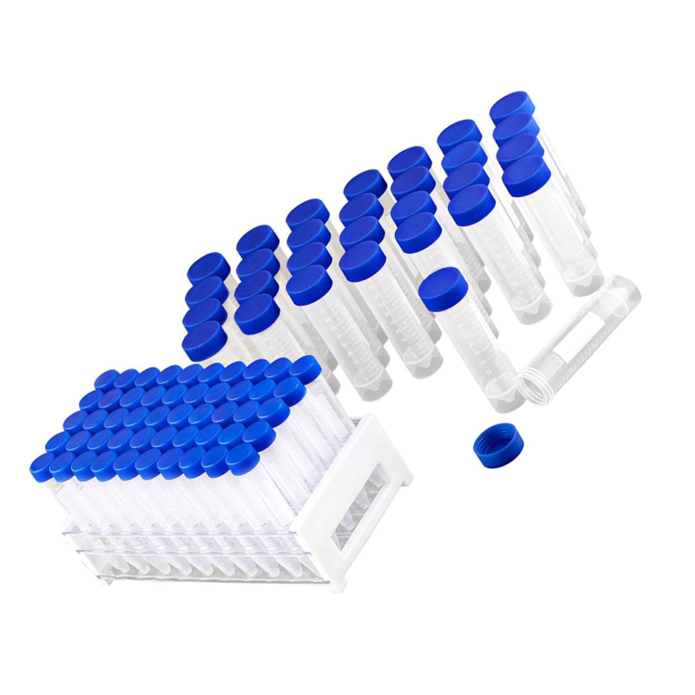 MAGICLULU 81piezas Tubos de Centrífuga Probetas de Plástico con Tapa para Experimentos de Laboratorio Químico Gradilla para Tubos de Ensayo