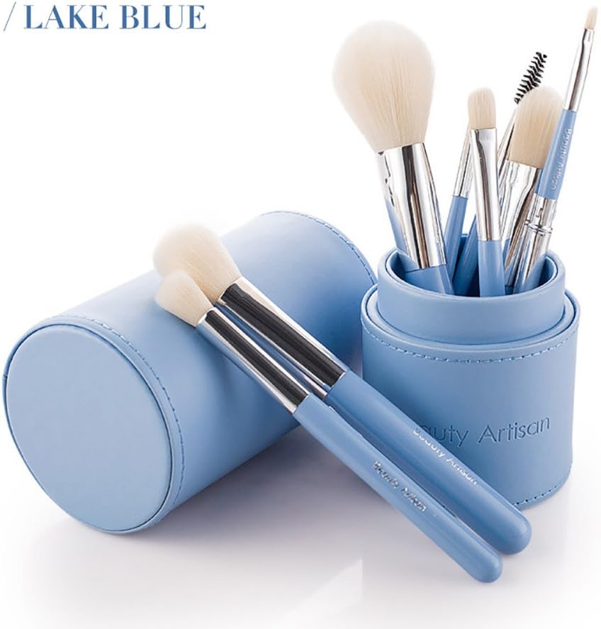 Makeup Brush Set 8pcs with Brush Holder - Beauty Artisan - Foundation Brush Powder Brush for Lip Brow Blush Highlight Eye Shadow Eyelash (Lake Blue) by Gshopper?