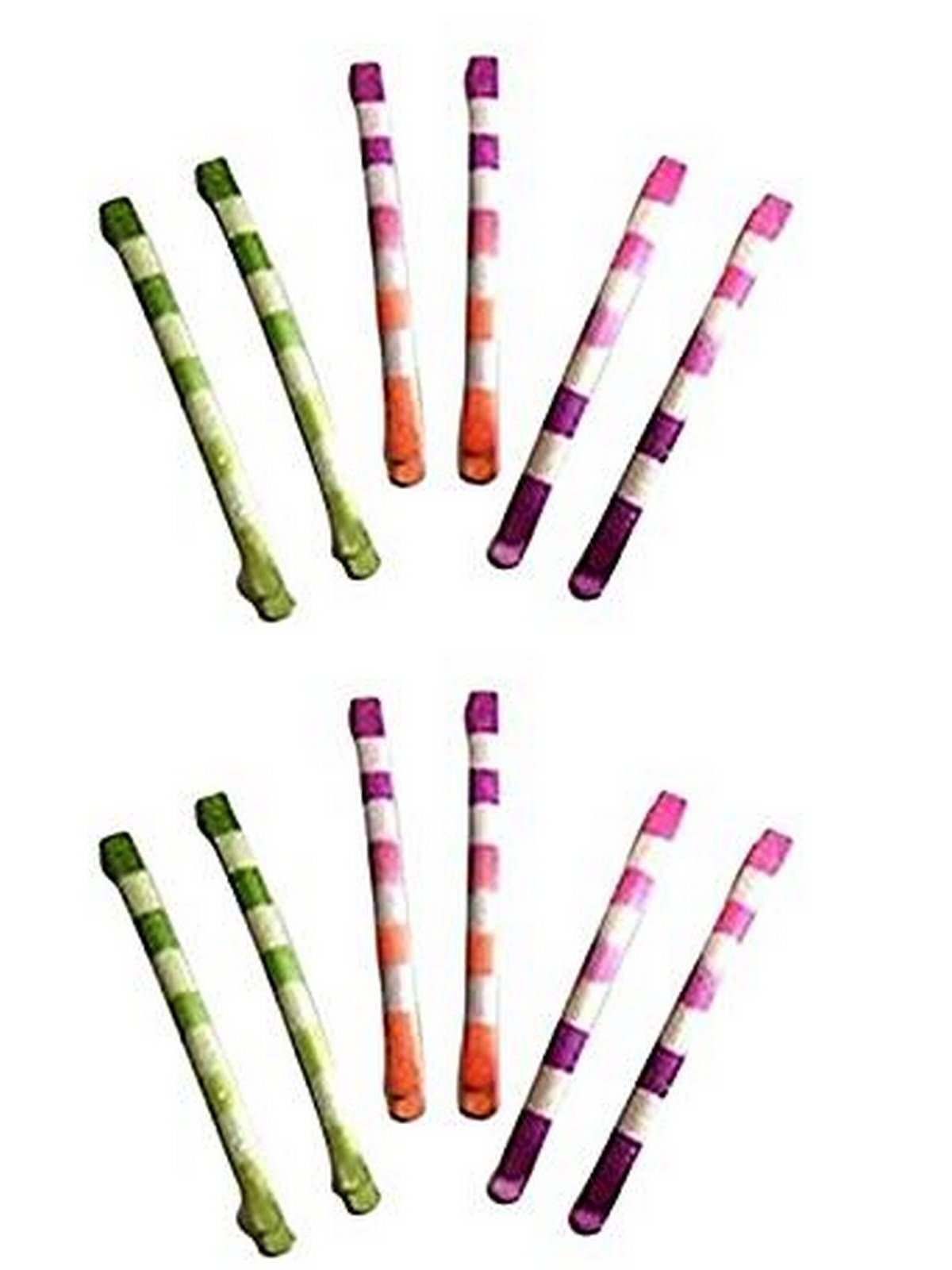 2 Packs of 6 Multi Stripe Colour hair slides Hair grips Kirpy Hair Grips Hairpins