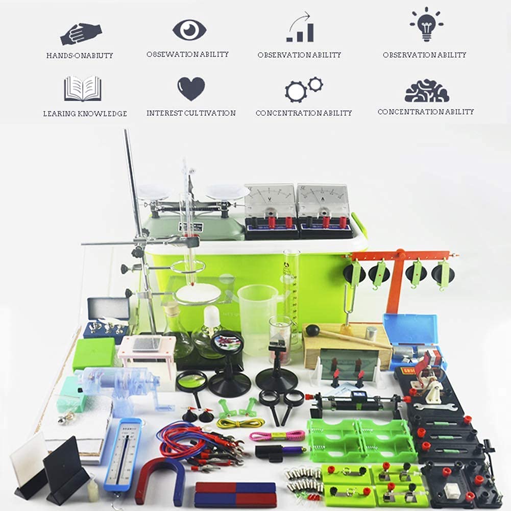 Modello di Scienza Educativa Kit di Classe di Fisica Ottica Meccanica Elettrica Acustica Magnetica Attrezzature di Laboratorio FAI DA TE 114 Esperimenti