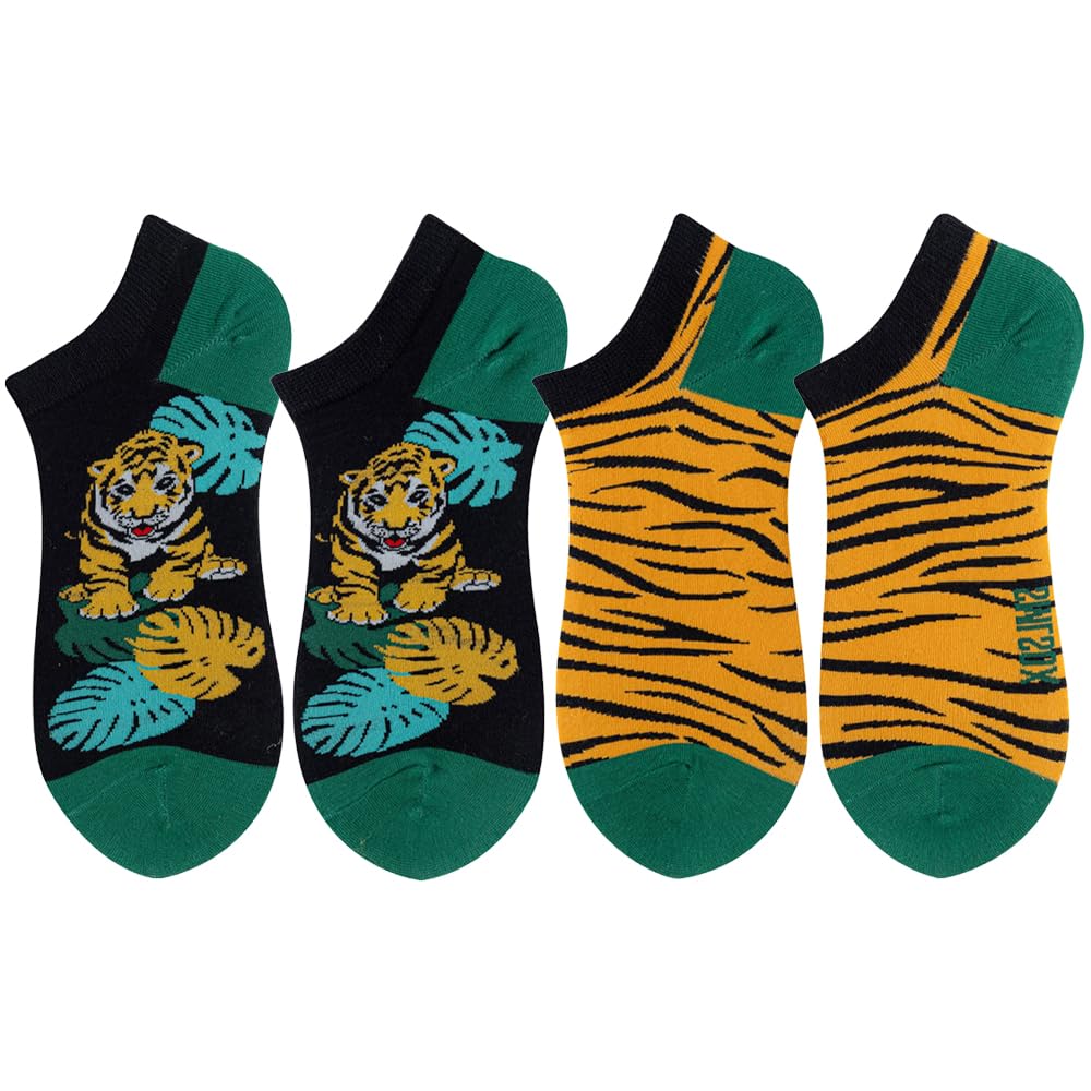 2 Pairs Funny Cartoon Animal Print Cotton Ankle Socks for Women Teens
