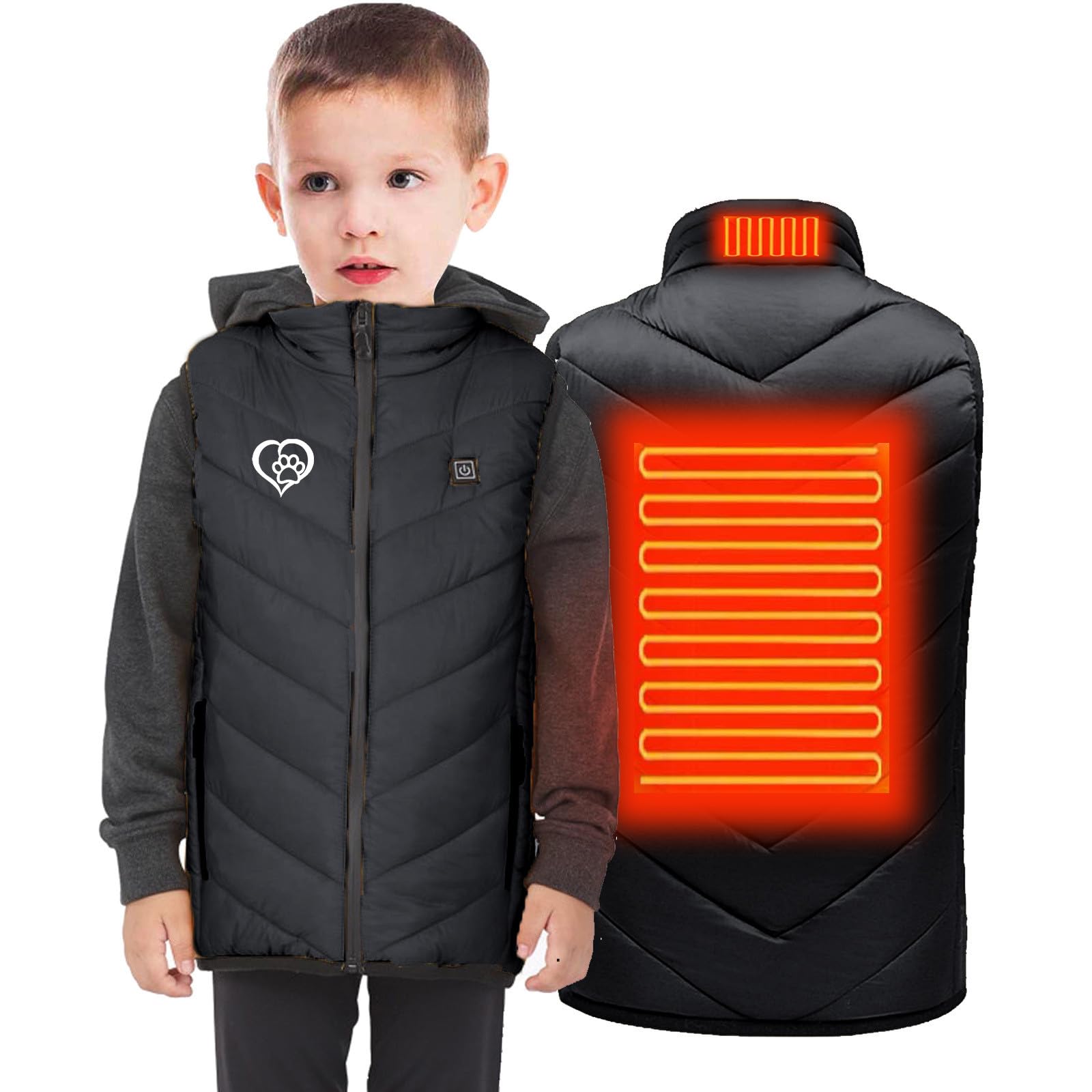 Gilet Chauffant Enfant Veste Chauffante Sans Manche électrique USB Enfants Garçons Filles avec 3 Zones de Chauffage et Température Sur 2 Niveaux pour Camping Coupe-Vent Imperméable Ski