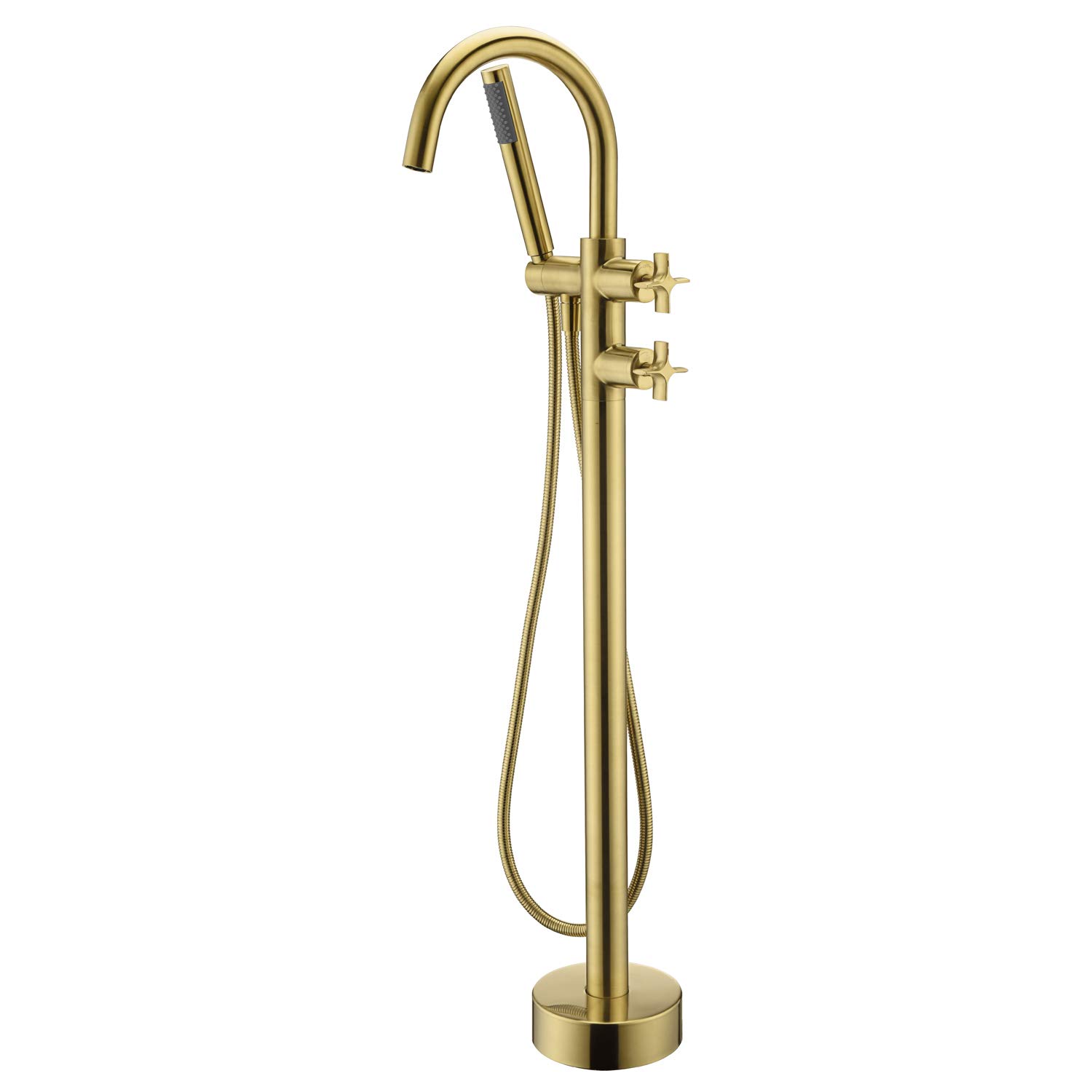 Freestanding Tub Filler Bathtub Faucet Brushed Gold Floor Mount Brass Bathroom Faucets with Hand Shower