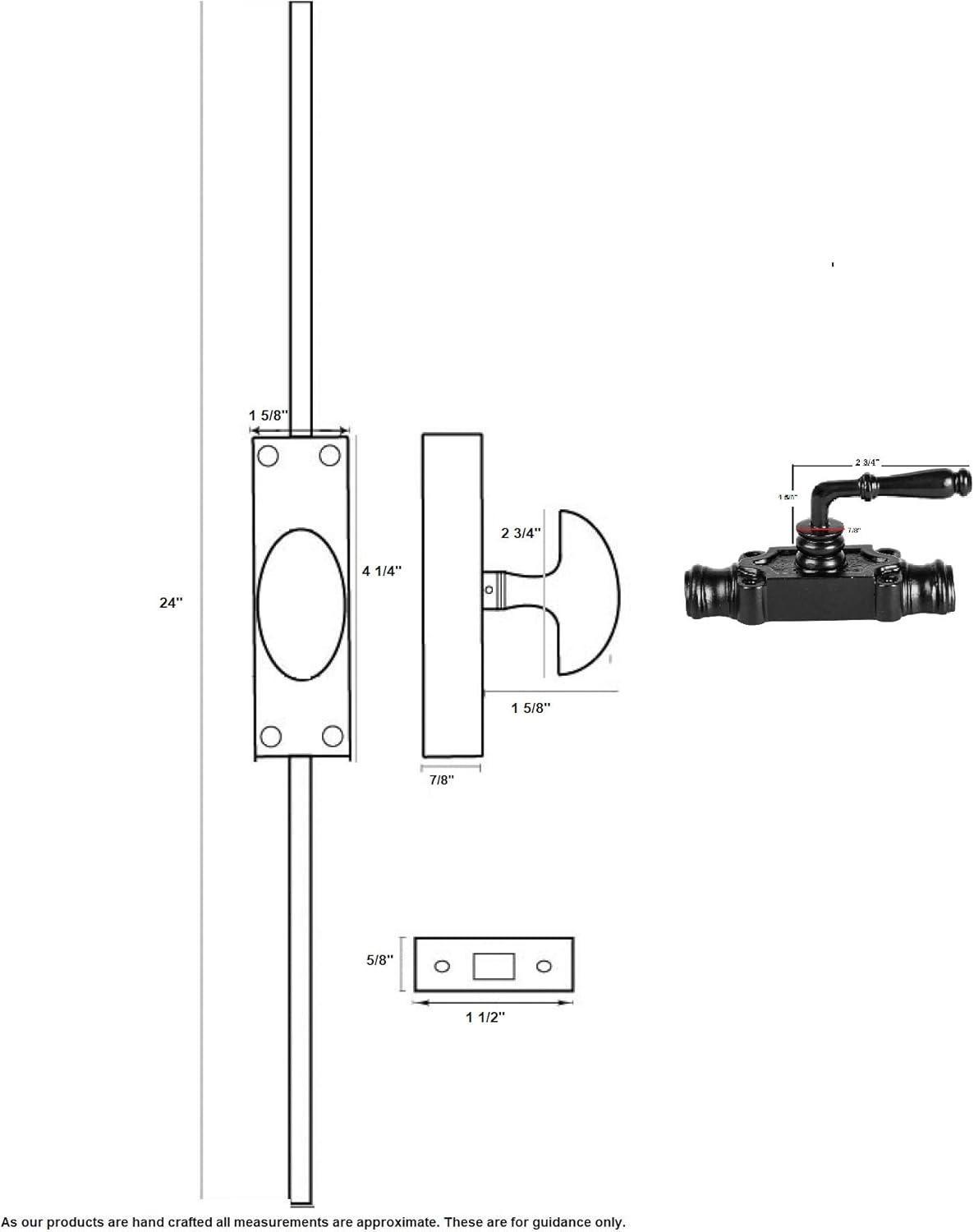 A29 Hardware 2 Feet Lever Style Iron Cremone Bolt for Cabinets, Black Powder Coat Finish, Available Only in Right Hand Configuration