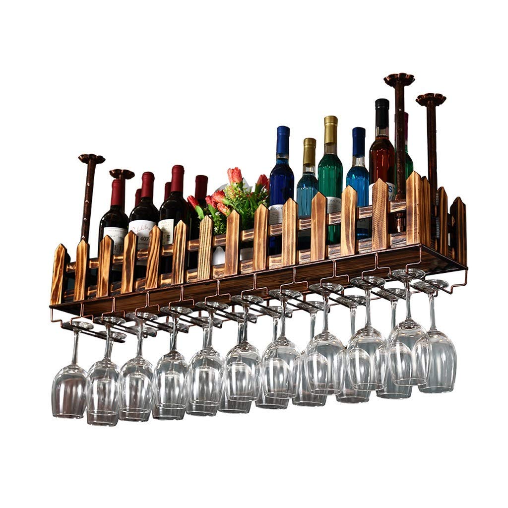 Estante para vino de madera maciza 80x20x21cm con soporte para copas de pared