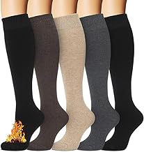 Warm Winter Knee High Socks for Women Thermal Cotton Boot Socks Black Long Thick Leg Warmers for Running Hiking Work