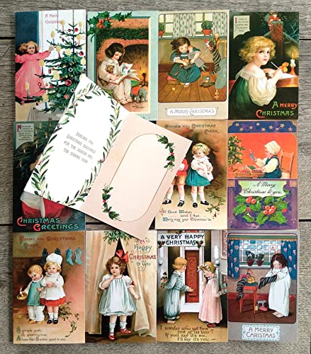 Image of PIXILUV CHRISTMAS CHILDREN (Pack of 12) Notecards Small Greeting Cards # Cute Christmas Children and Sweet Wishes ~ Vintage Christmas Postcards Reprint