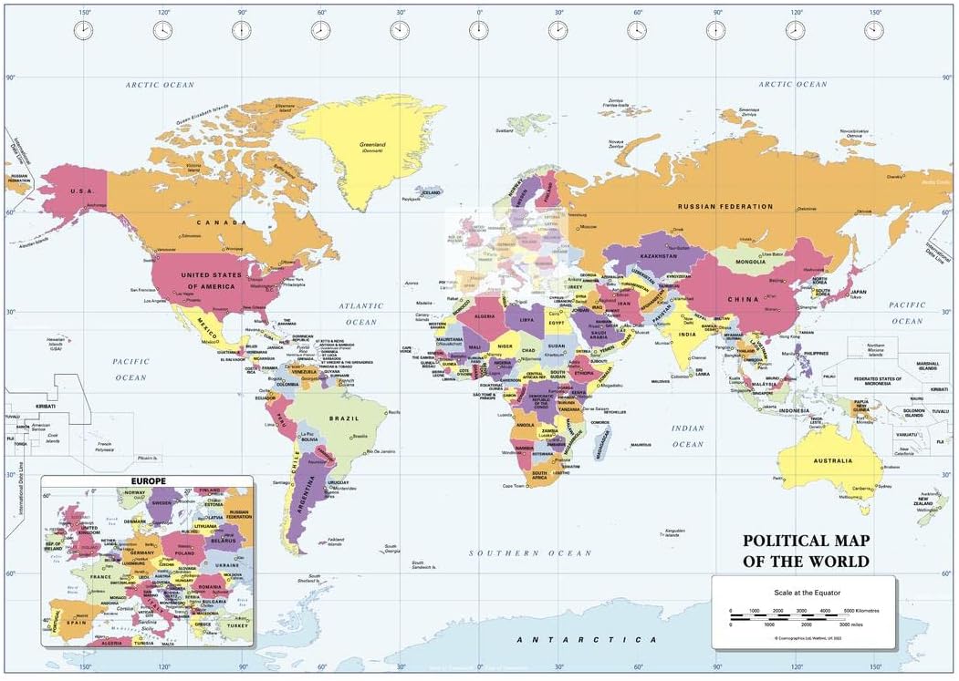 Amazon.com : Cosmographics: Color Blind Friendly Political Wall Map of ...