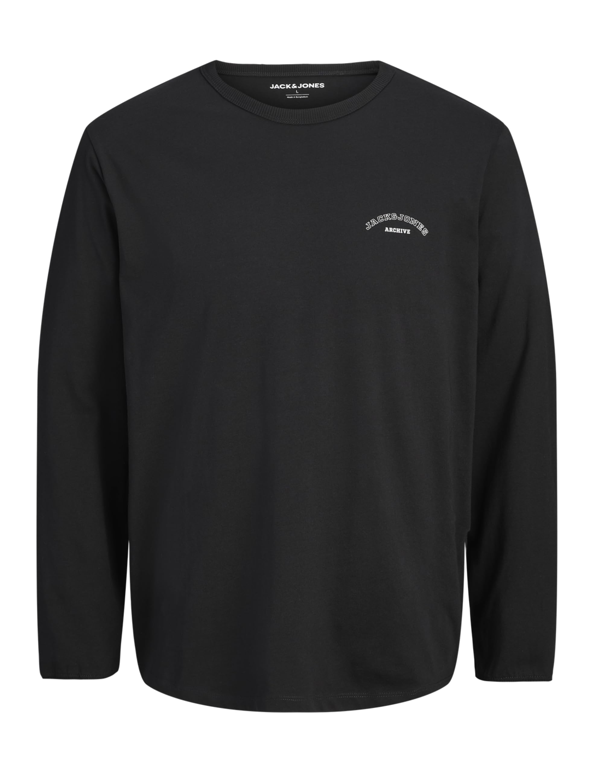 JACK & JONES Men's Jjcollege Logo Tee Ls Crew Neck, Black, L