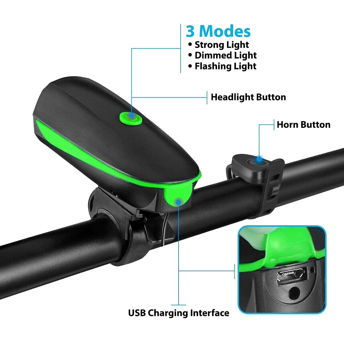 SHREVI Bicycle Bike LED Headlight and Horn | 2 in 1 Waterproof Device | 140 DB Sound, 250 Lumen Light 2