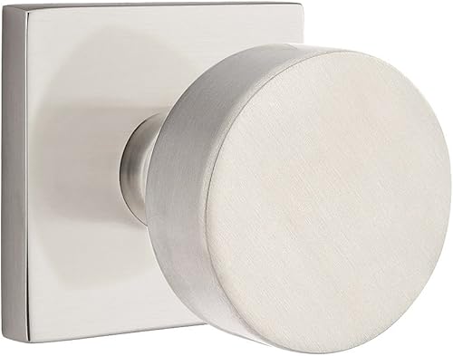 Juego de puerta de roseta cuadrada con pomos de disco, privacidad en níquel satinado