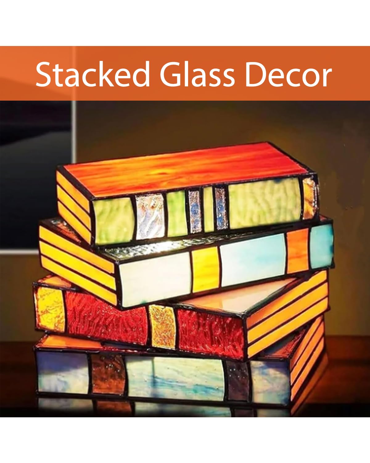 Graddi/Solymall/Ribili/Sollymall/Olygee/Sherum/Libiyi Bookhaven Stained Glass Stacked Unique Lamp (1PCS)