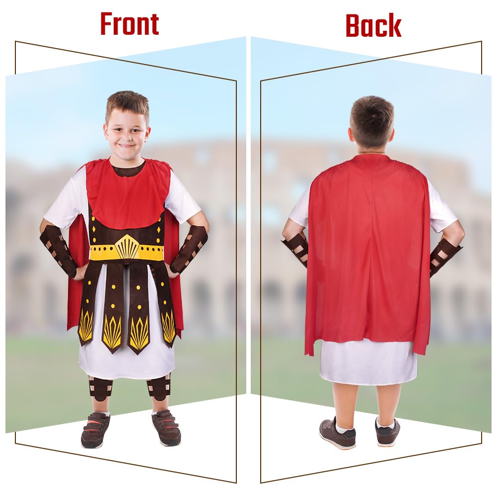 Kostium gladiatora dla dzieci z tunetem, ochrona ramion i nóg, 5-częściowy kostium gladiatora z mieczem samurajskim, odpowiedni na karnawał, Halloween, imprezę tematyczną