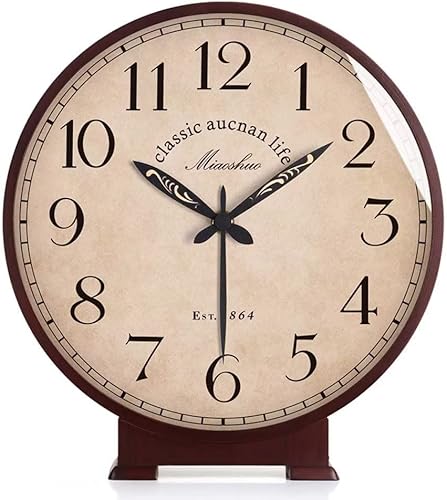 Reloj de mesa retro americano de 10 pulgadas silencioso de madera maciza reloj de escritorio para sala de estar adorno decorativo