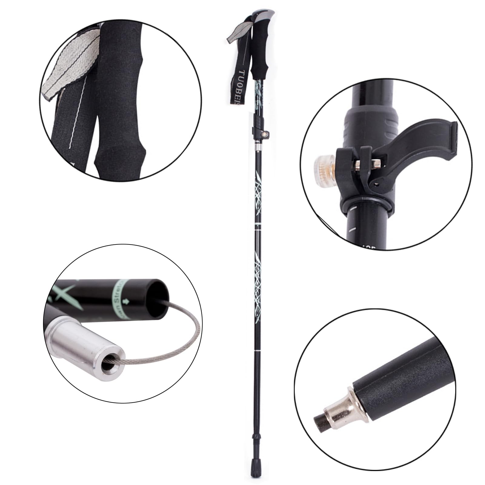 ThreeH Pair of 2 Hiking Poles Trekking Poles Foldable Walking Sticks for Men Women Lightweight Collapsible Climbing Poles for Backpacking Camping Black - Image 2
