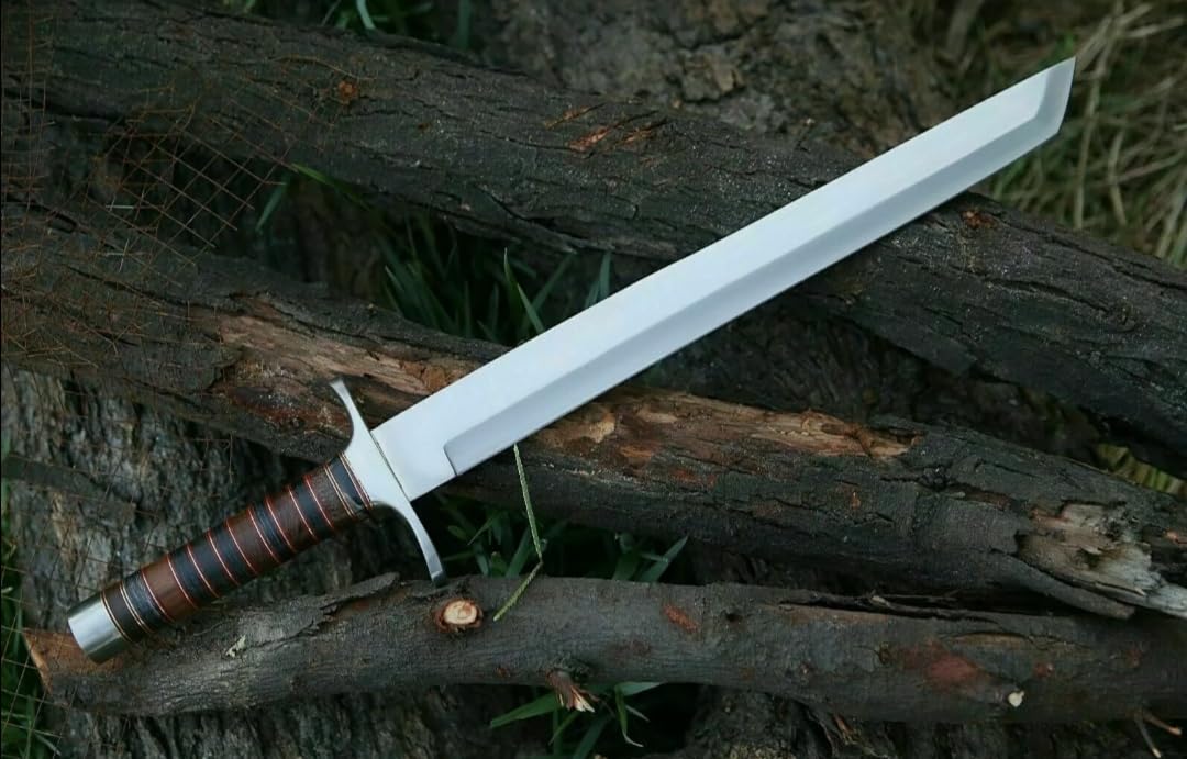 30 Inch Long Tanto Blade Hunting Sword Custom Handforged J2 Steel Survival Sword Micarta $ Rose Wood Grip with Leather Sheath Combat Sword by Empire Industry