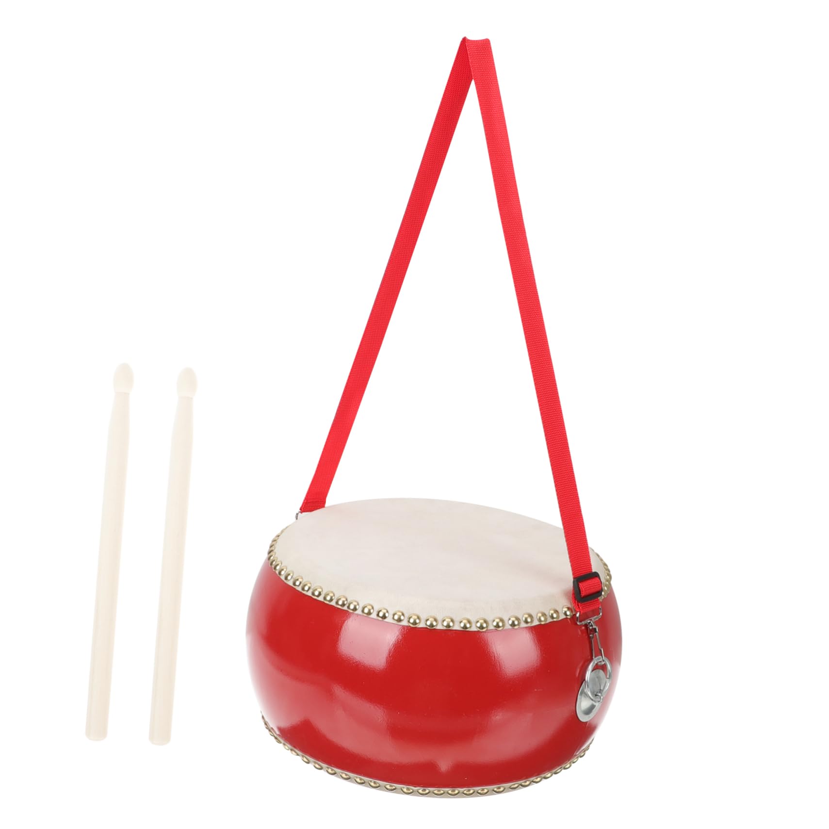 Tamburo Musicale Giocattolo Rosso in Legno con Bacchetta | Pelle Bovina, Fine Lavorazione, per Educazione Musicale e Feste, Decorazioni Scuola, per Adulti e Bambini Stile Casuale