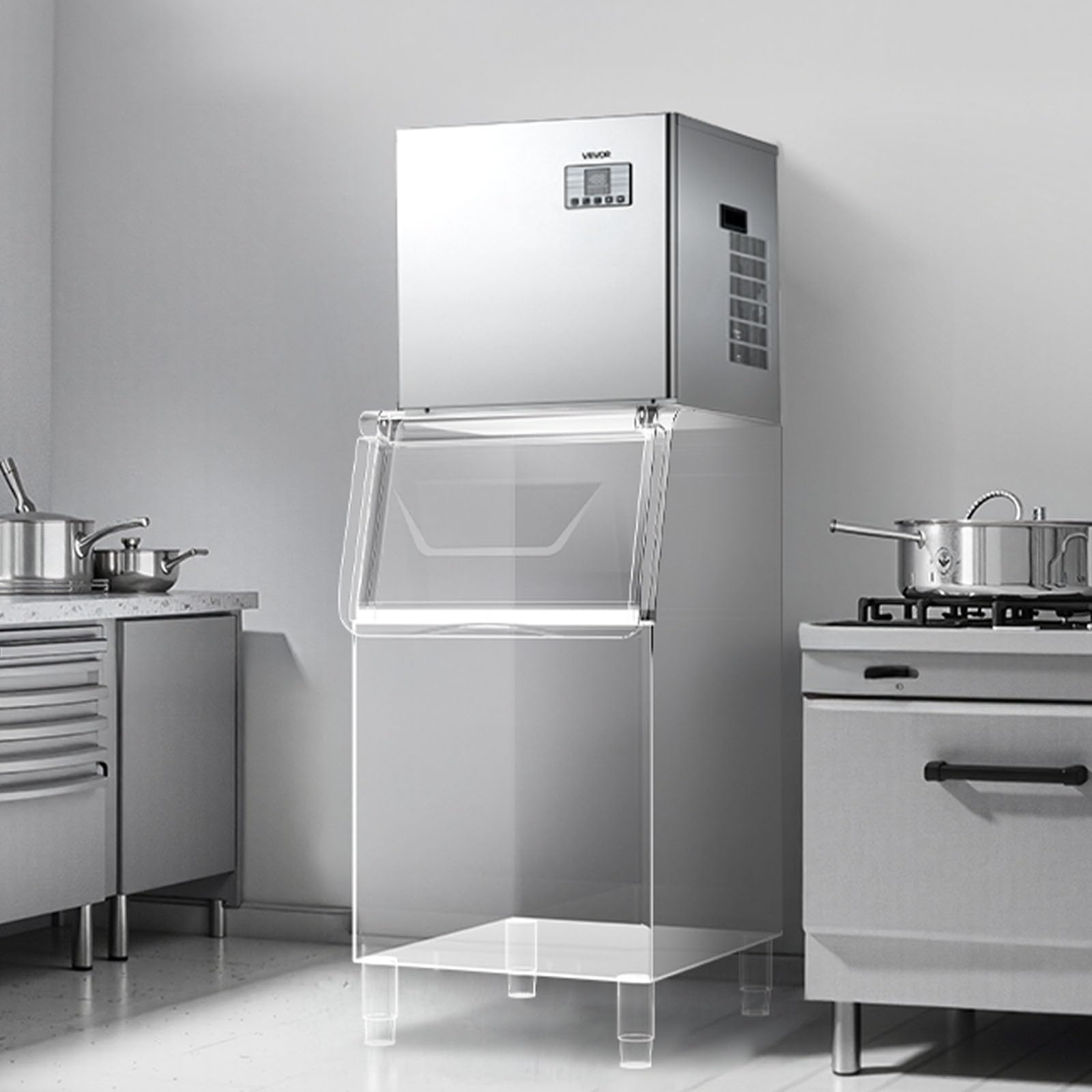 VEVOR Testa per Macchine per Cubetti di Ghiaccio Commerciali, in Acciaio Inox da 181 kg con Pannello di Controllo Intelligente, Autopulente, Spessore Regolabile, per Ristoranti, Bar, Solo Testa