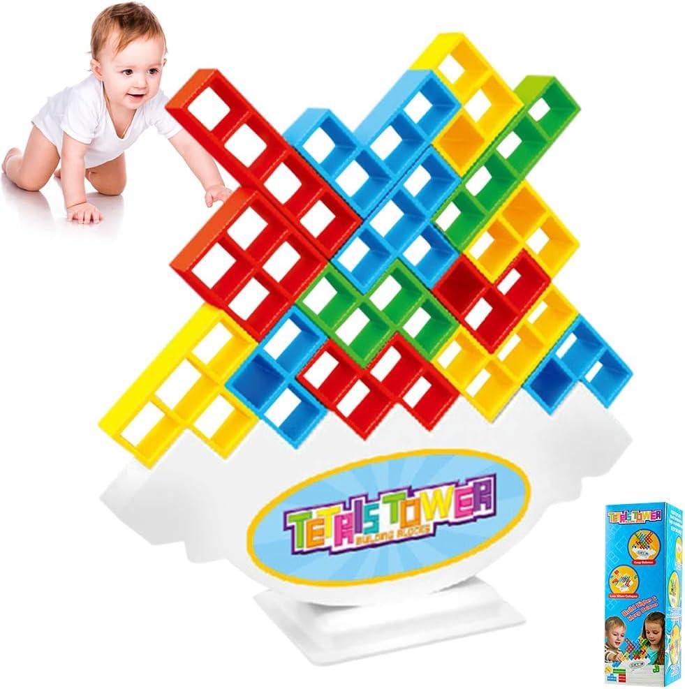 Tetra Tower Balance Game, Tetris Tower Balance Building Toy, 48PCS Tetris Puzzle Swing Stack Balance Toy, Balancing Stacking Toys, Parent-Child Interactive Toy, Montessori Toy Gift for Kids Adults