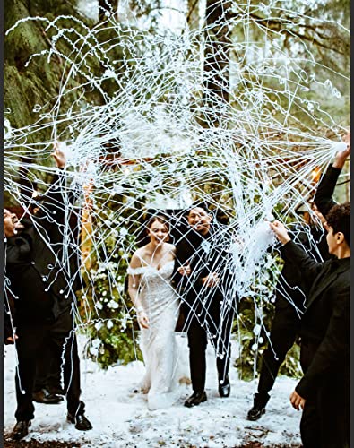 BATTIFE Streamers Poppers - Hand Throw Confetti Poppers No Mess Paper Crackers for Birthday Wedding Party Celebrations White 16.4Ft/5M (10Pack)