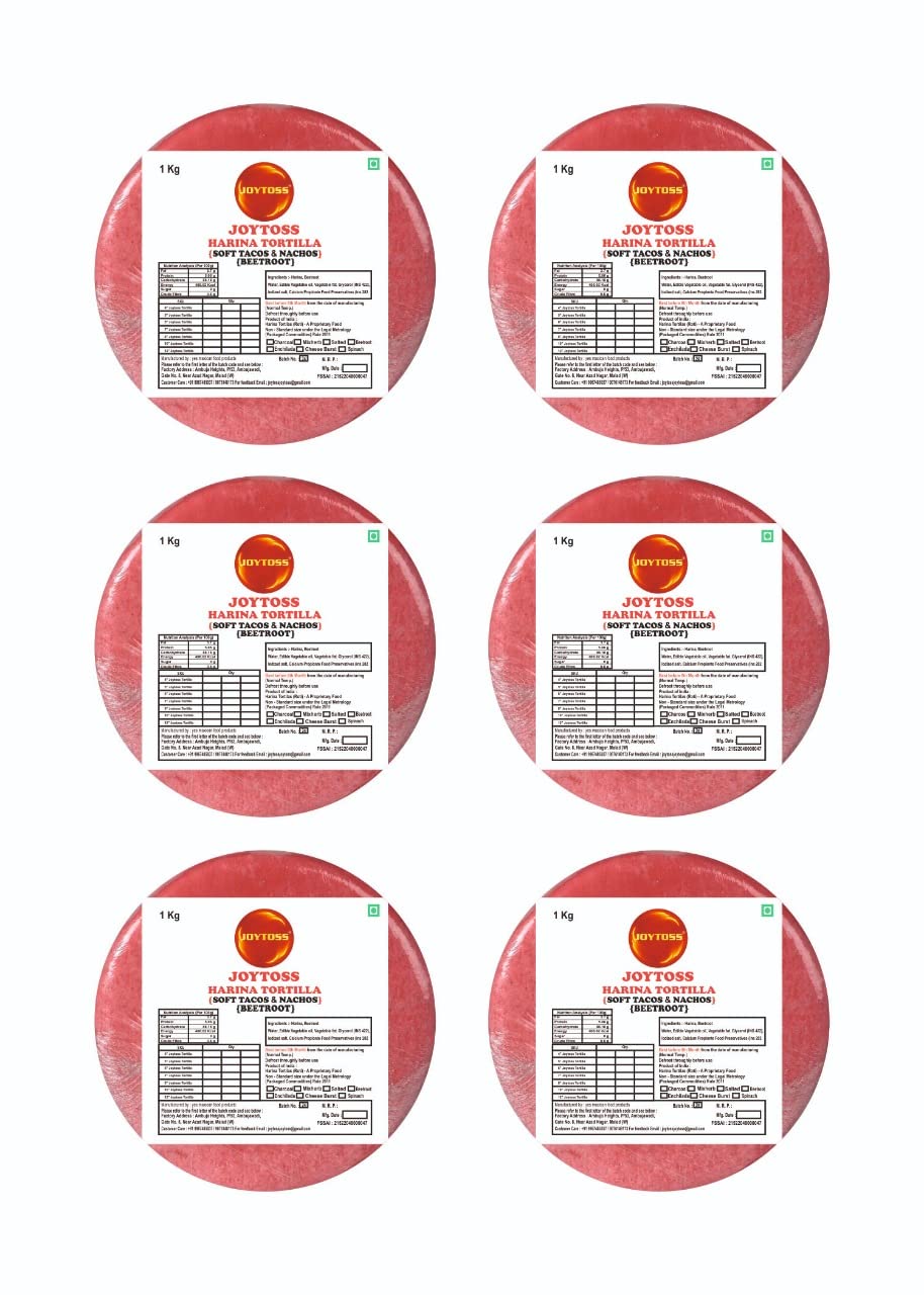 JOYTOSS Harina Tortilla Wrap | Fresh Taste & Soft Texture l Best for Wraps, Tacos, Nachos & Rolls l Ready to Eat Healthy Food - Pack of 6 X 25 (BEETROOT)