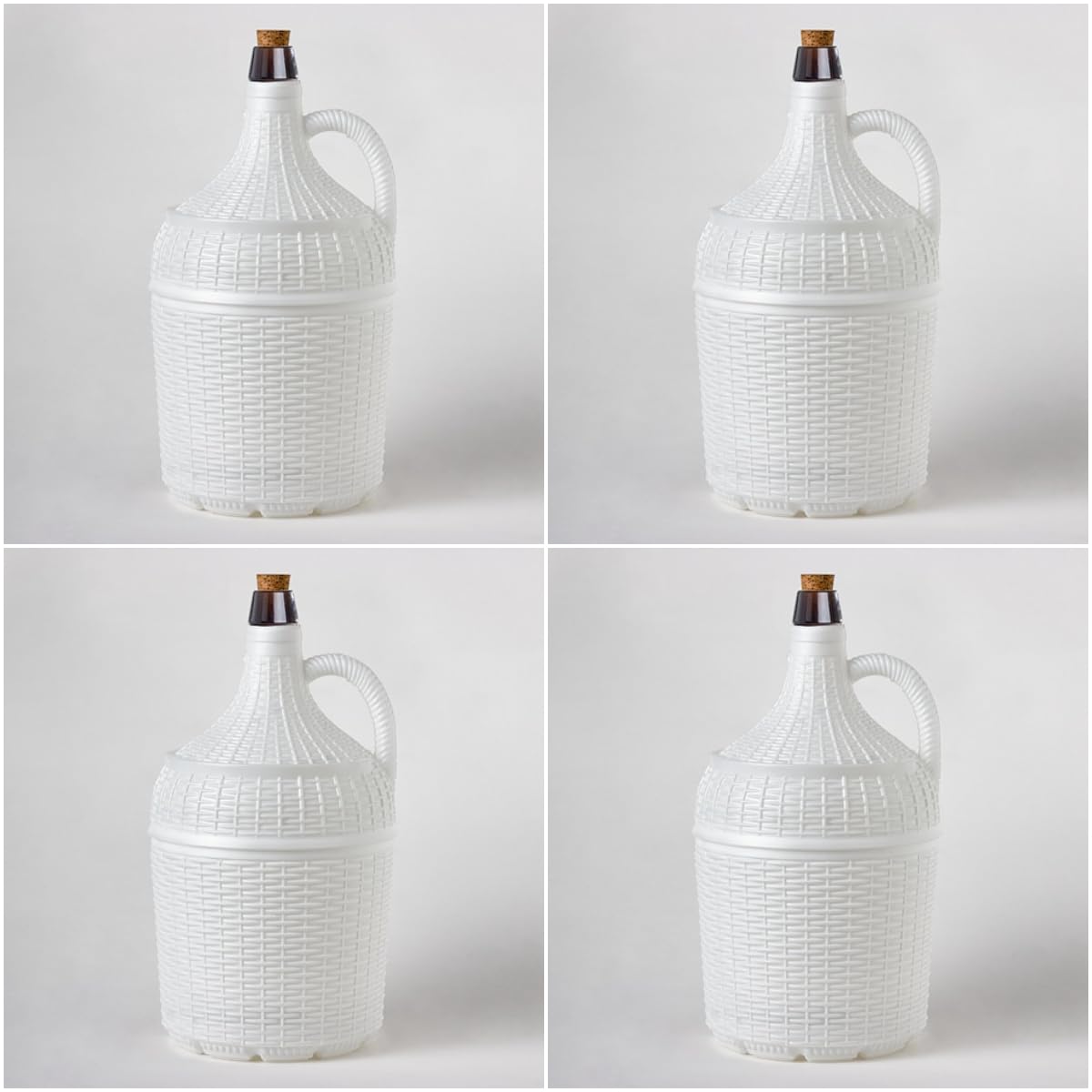 Pack/4 Garrafas Damajuanas Garrafones 5 litros Cristal Forrado Plástico Blanco Alto Gramaje, Corcho Natural Ajuste Perfecto con Recambios Corcho