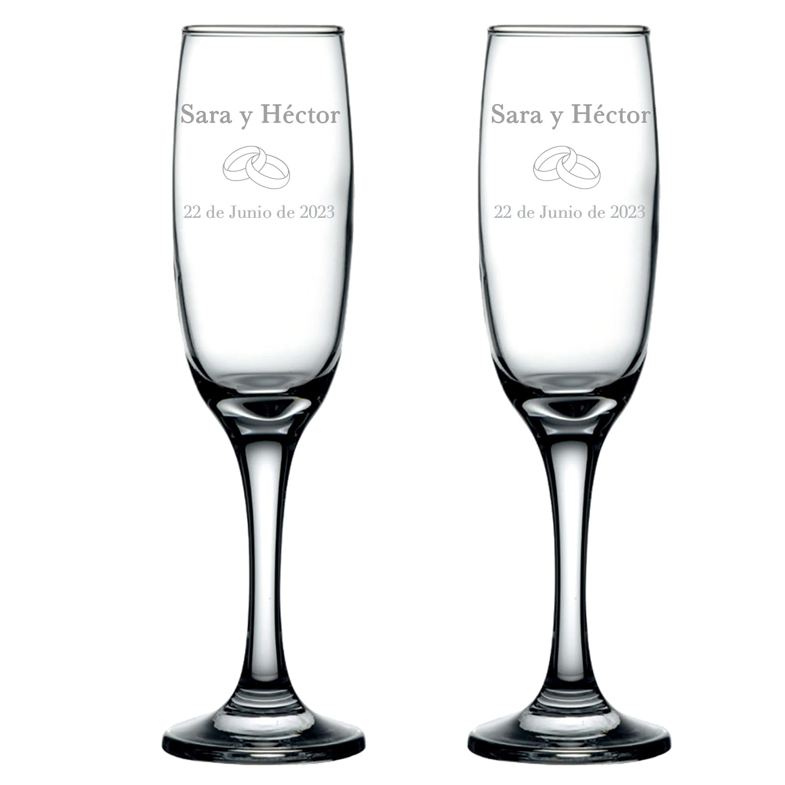 Cocholate - Pack de dos copas de cava personalizadas - Copas champan personalizadas para novios - Regalo de Boda, Celebraciones, Bodas de Oro o Bodas de Plata (Anillos, 2)