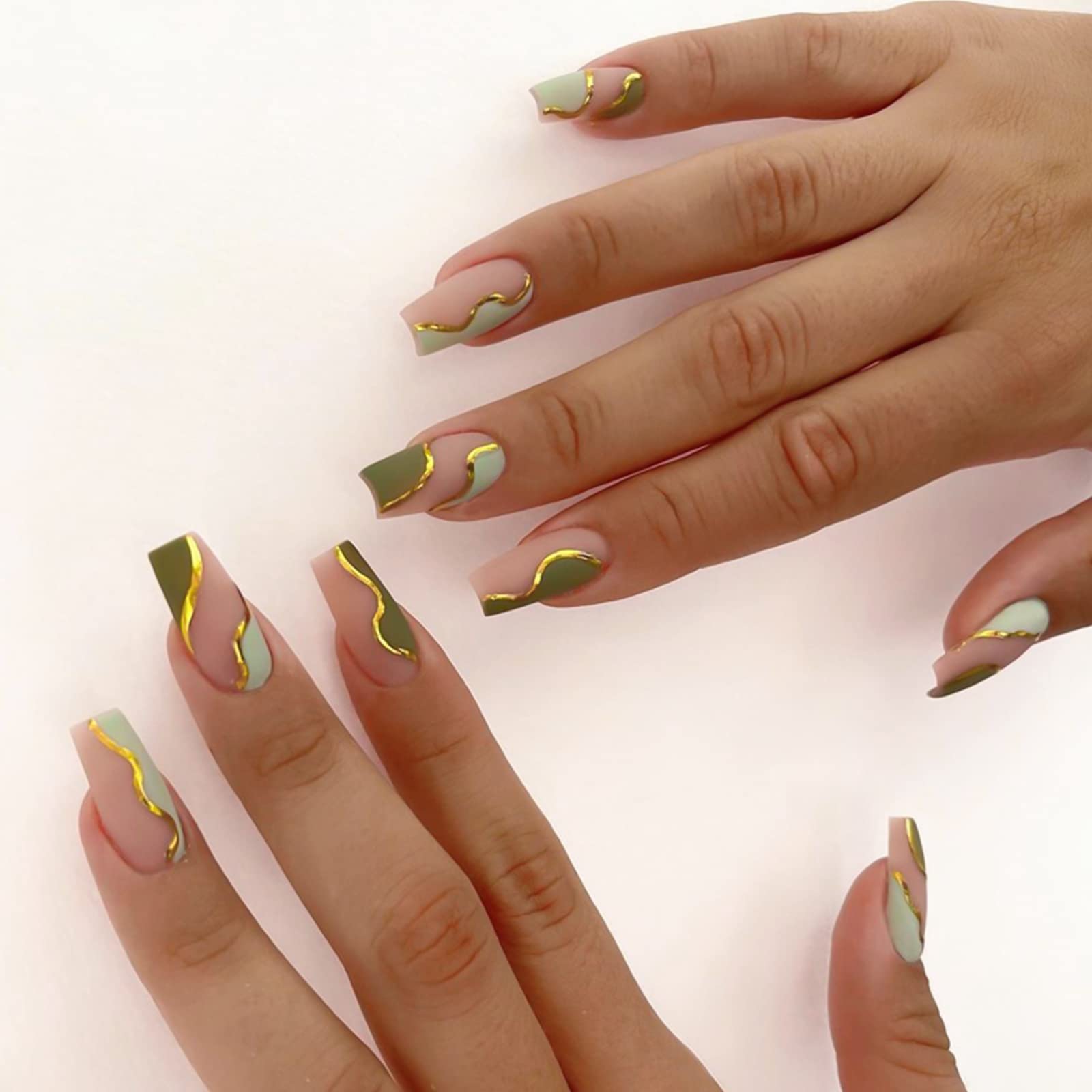 Amazon.com: YOSOMK 24Pcs Press on Nails Medium Green Stitching Coffin Fake  Nails Full Cover Matte Stick on Nails False Nails Acrylic Nails for Women :  Industrial & Scientific
