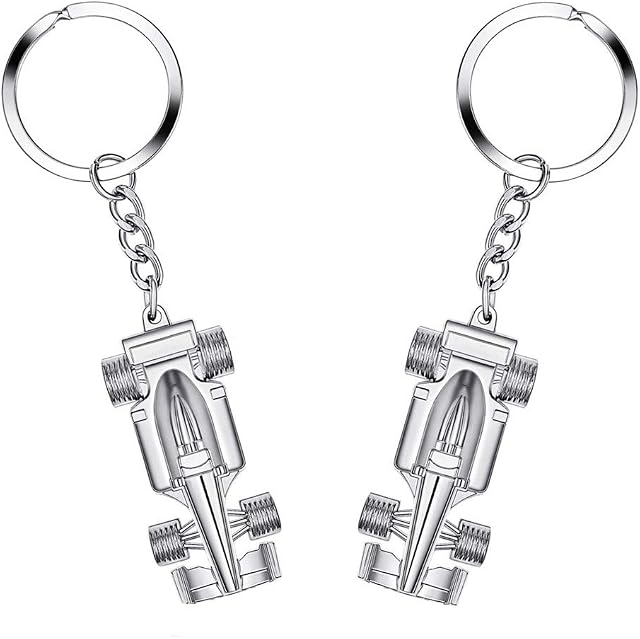 NA 2 Pcs Car Model Keyring Silver Racing Car Keyring Racing Pendant Keyring Key Chain Metal Keychain Key Ring Accessory Gift for Boy or Men
