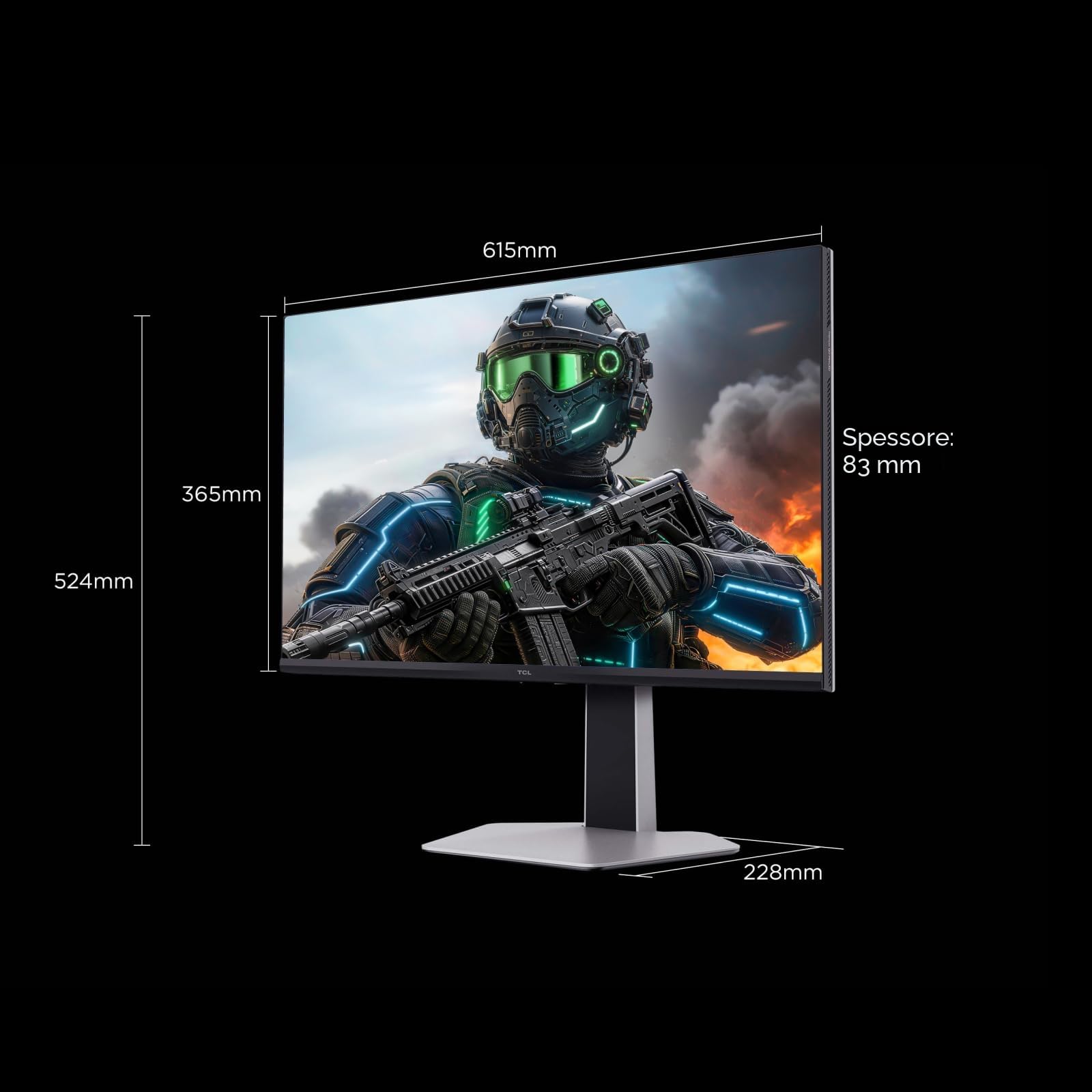 TCL 27G64 Gaming Monitor LED QD Mini da 27 polliciitem namerisoluzione QHD,180 Hz,parnello Fast HVA,HDR 600 nit, tempo dirisposta GTG di 1ms, compatibilità AMD Freesymc, G-Sync