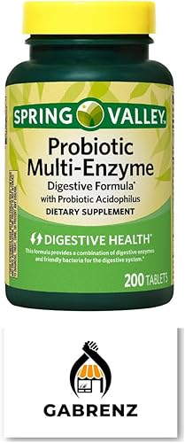 Spring Valley - Comprimidos probióticos multienzimáticos de fórmula digestiva, 200 unidades, una mezcla completa de probióticos y enzimas digestivas