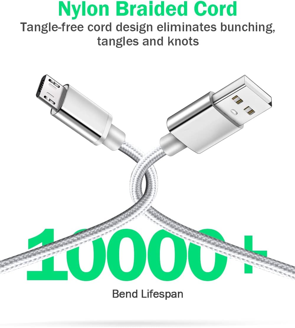 2 Pack 6Ft Extra Long 2.4A Rapid Micro USB Cable Quick Fast Charging for Kindle fire Hd, Hdx, Samsung Galaxy S7 Edge/S6/S5,Note 5/4,LG G4,Motorola Moto E5 G5 Play,PS4 Controller,Android Phone Tablet