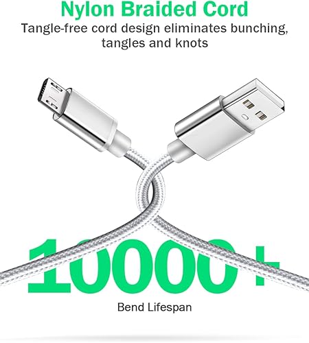 Miniatura 3 de Paquete de 2 cables micro USB extra largos de 2.1 A de 6.5 pies para carga rápida Samsung Galaxy S7 Edge/S6/S5, Note 5/4, LG G4, Motorola Moto E5 G5