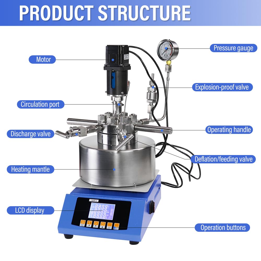 HNZXIB Laboratory 250ml Desktop Mechanical Stirring High-Pressure Reactor Autoclave 110V/60Hz