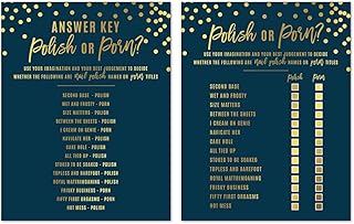 Andaz Press Navy Blue and Metallic Gold Confetti Polka Dots Bachelorette Party Bridal Shower Collection, Polish or Porn Game Cards, 20-Pack