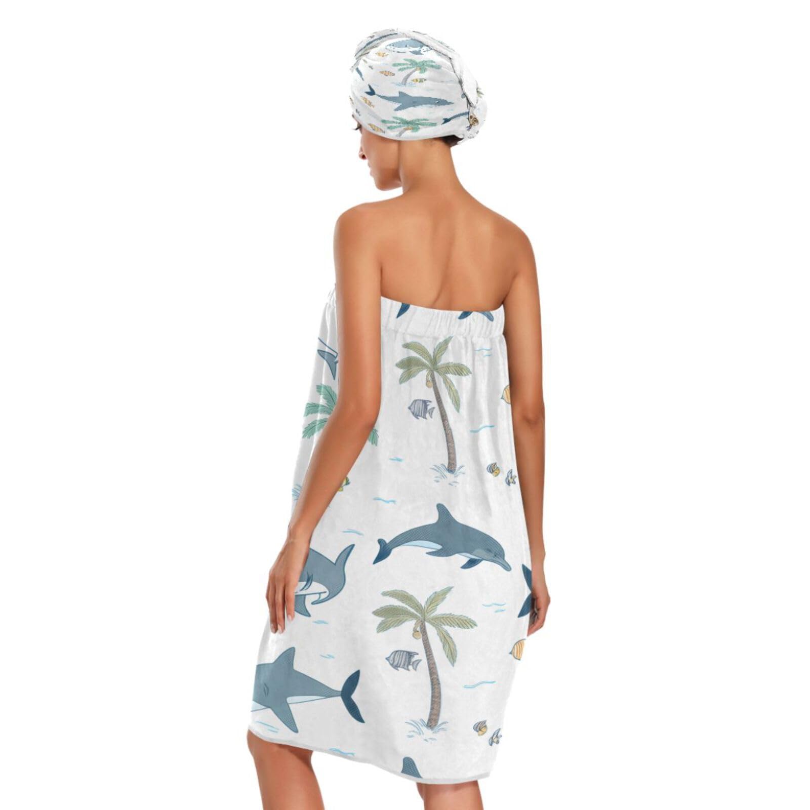 Bulletgxll Playful Animals Women's Shower Wrap Towel Set of 3 Adjustable Spa Body Wrap Super Absorbent Bathrobe with Hair Towel & Headband