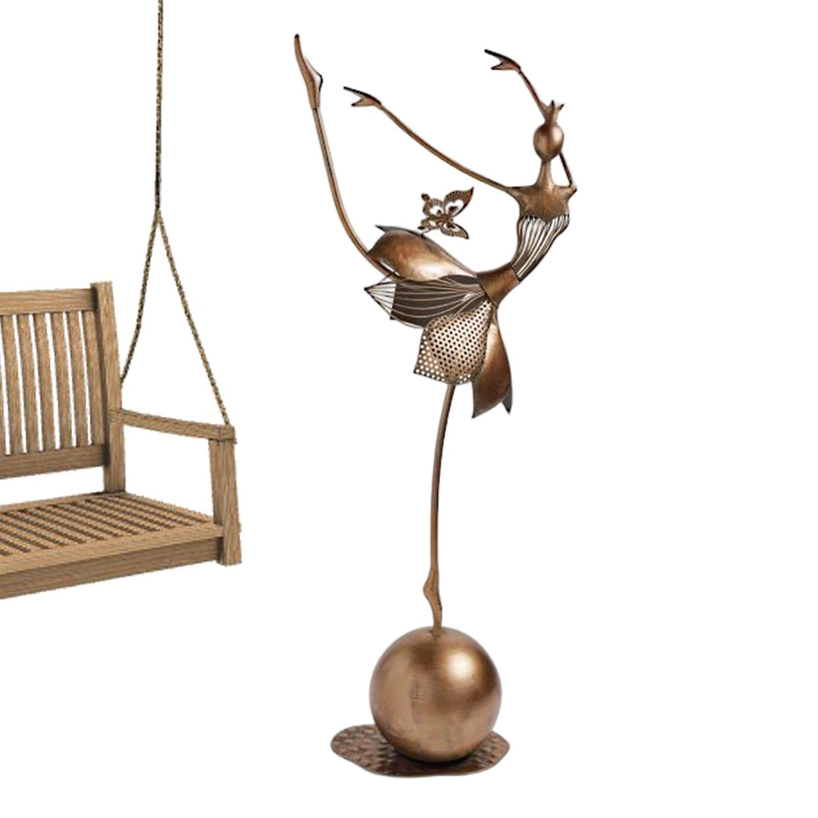 Estatua de jardín de niña bailarina de metal, adorno de bailarina de pie, escultura de arte de jardín, figura moderna de ballet para niña, estatua de bailarina, decoración de metal al aire libre