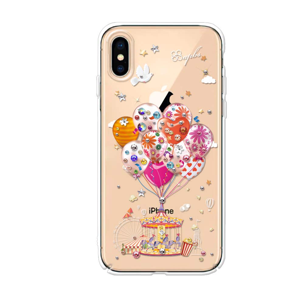 apbs iPhone Xs/iPhone X 5.8",Crystal from Swarovski, Trendy Crystal Clear Hard PC Sparkly Back Cover Case - Dream Ballon