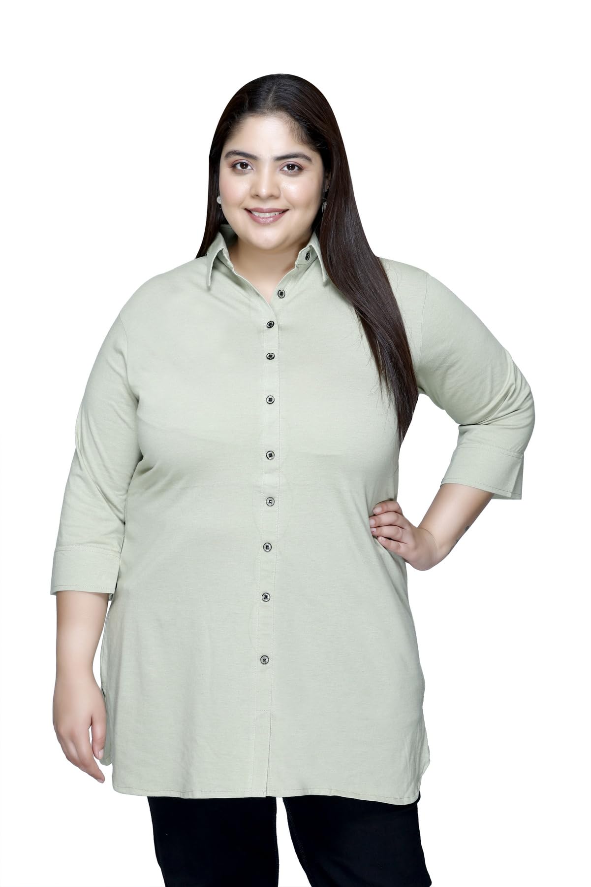 rysh Women's Solid Cotton Plus Size Casual Shirt 3/4 Sleeves-picture-17
