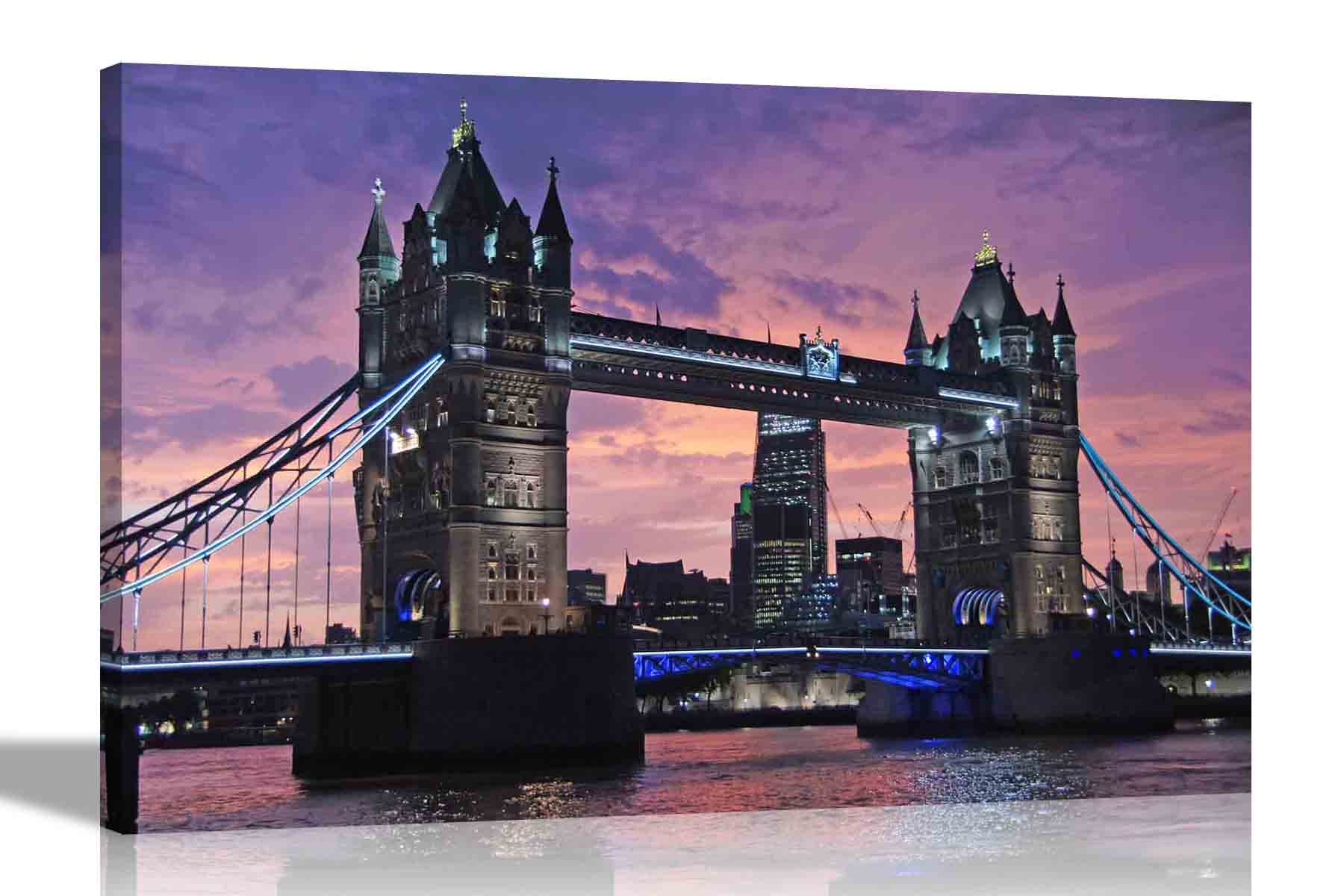 Artley Prints Tower Bridge Dusk London Tower Bridge At Duck Canvas Prints Framed Poster City Pictures Home Office Living Room Artwork Modern Hanging Wall Art Decor Extra Large 101 X 76Cm (40 X 30 Inches)
