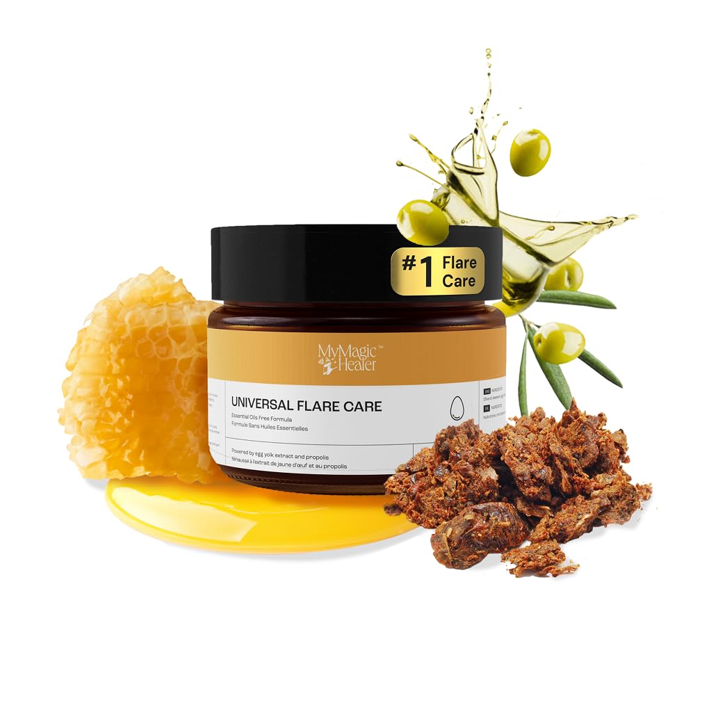 MyMagicHealer Universal Flare Care | Essential Oil Free | Baby Dermatitis, Diaper Rash, Eczema, Psoriasis, Impetigo | Wound Care | Multi-purpose Solution for Sensitive Skin w/Propolis & Egg Yolk 1 oz