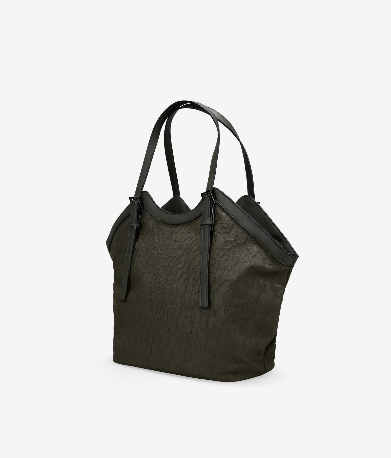 BOSANOVA Bolso Shopper para Mujer con Grabado Efecto Animal Print, Bolsillo Trasero y Asas de Colgar con Hebillas. Cierre con Cremallera. Kaki U