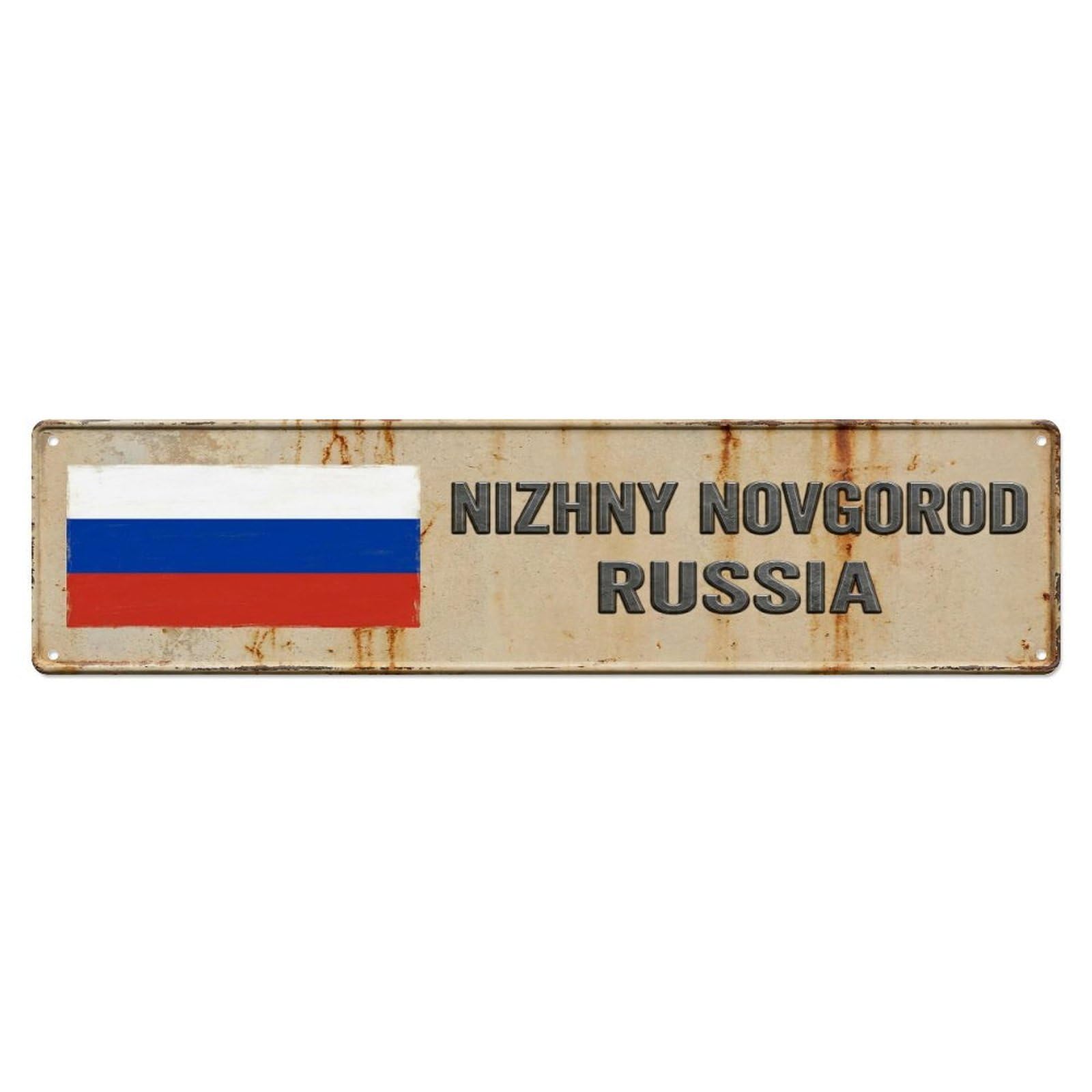 Metal Tin Sign Vintage Nizhny Novgorod Russia Flag Decor Rustic Travel
