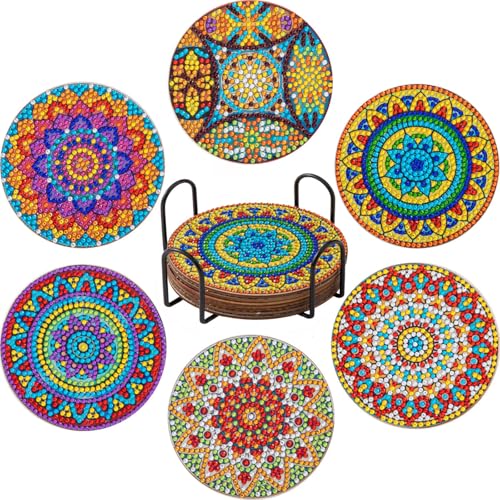 6 posavasos de pintura de diamantes, posavasos de diamante para pintura de diamantes, posavasos con soporte, para manualidades, posavasos de mandala para principiantes, adultos y niños (baños)