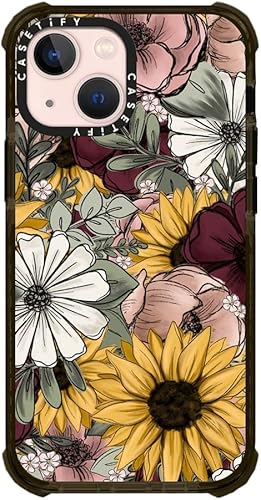 CASETiFY Funda Ultra Impact para iPhone 13 Mini protección contra caídas de 9.8 pies - Mezcla floral de KT's Canvases - Negro transparente