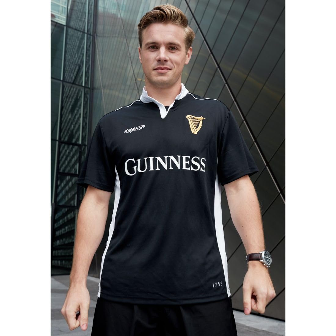 Guinness Black/White Performance Short Sleeve Rugby Shirt