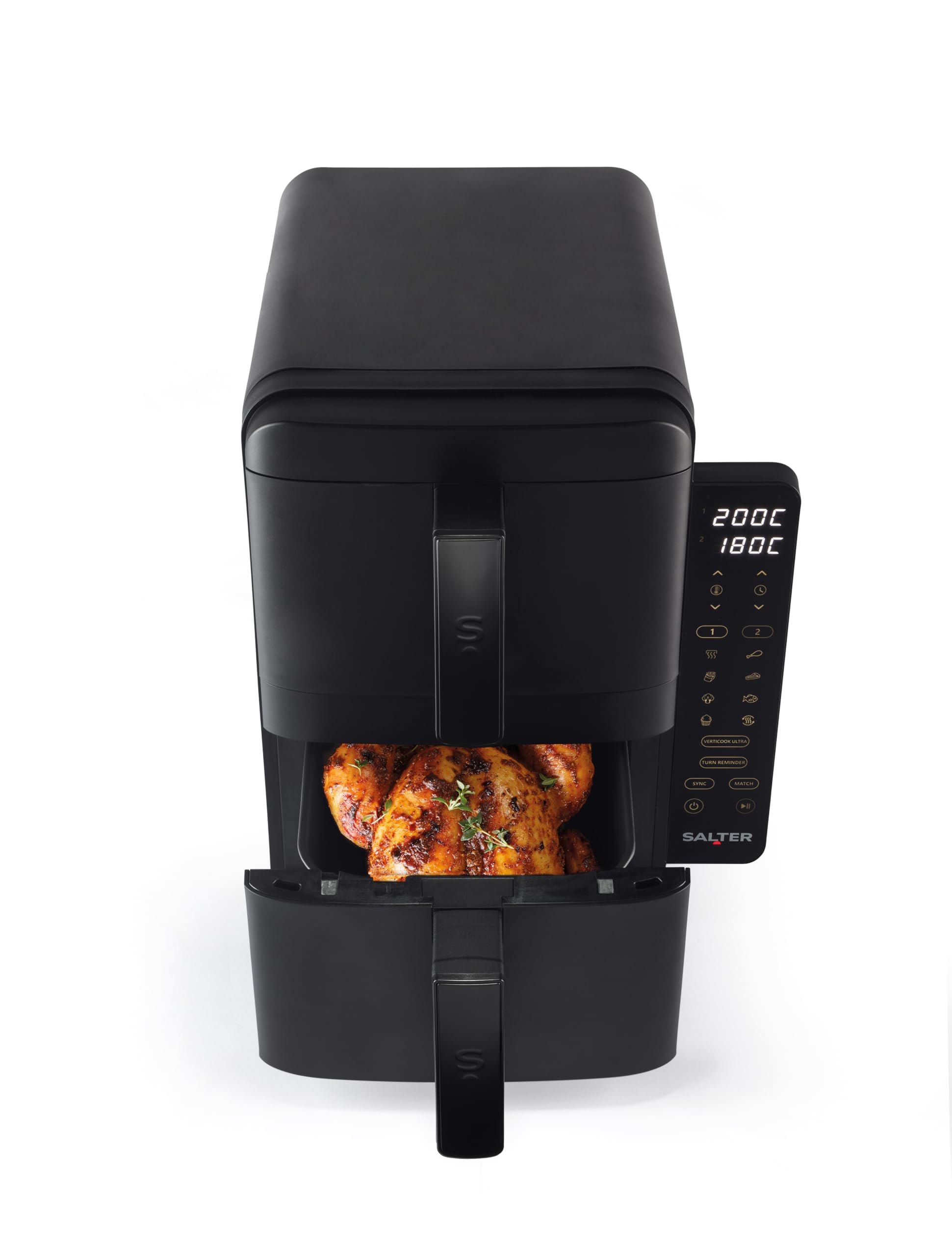 Salter VertiCook Ultra Stackable Air Fryer - Vertical 9 L Digital Air Fryer, 2 x 4.5L Baskets & Racks, 9 Functions, Sync & Match, PFAS-Free Grill Tray, Space Saving, 60-230°C, 60-Min Timer, 2400W