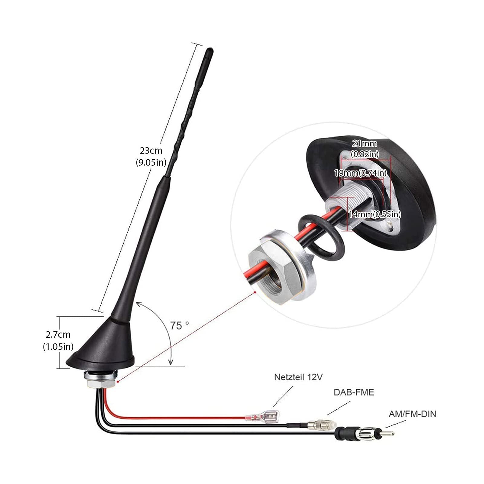 YANGQI yaoqijie 2 en 1 Am/FM Dab 10 dB Conjunto de Antena de Techo de automóvil 1452-1492 MHz Amplificador Aérea 12V 58 cm GPS Adaptadores de Cables Antena del Receptor Lasting (Color : Standard)